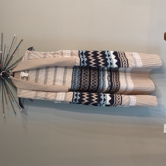 Chico's Longline Knitted Duster Open Front Cardigan Size 0 Wool Alpaca Aztec - Picture 1 of 7